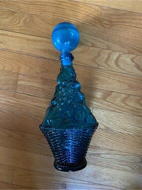 Vintage Empoli Genie Bottle Teal Blue 14” made in Italy stamped Fruit Basket